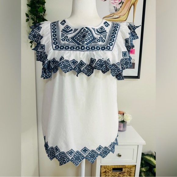 NWT Jennifer and Grace White & Blue Eyelet Sleeveless 100% Cotton Blouse Medium - Picture 5 of 15